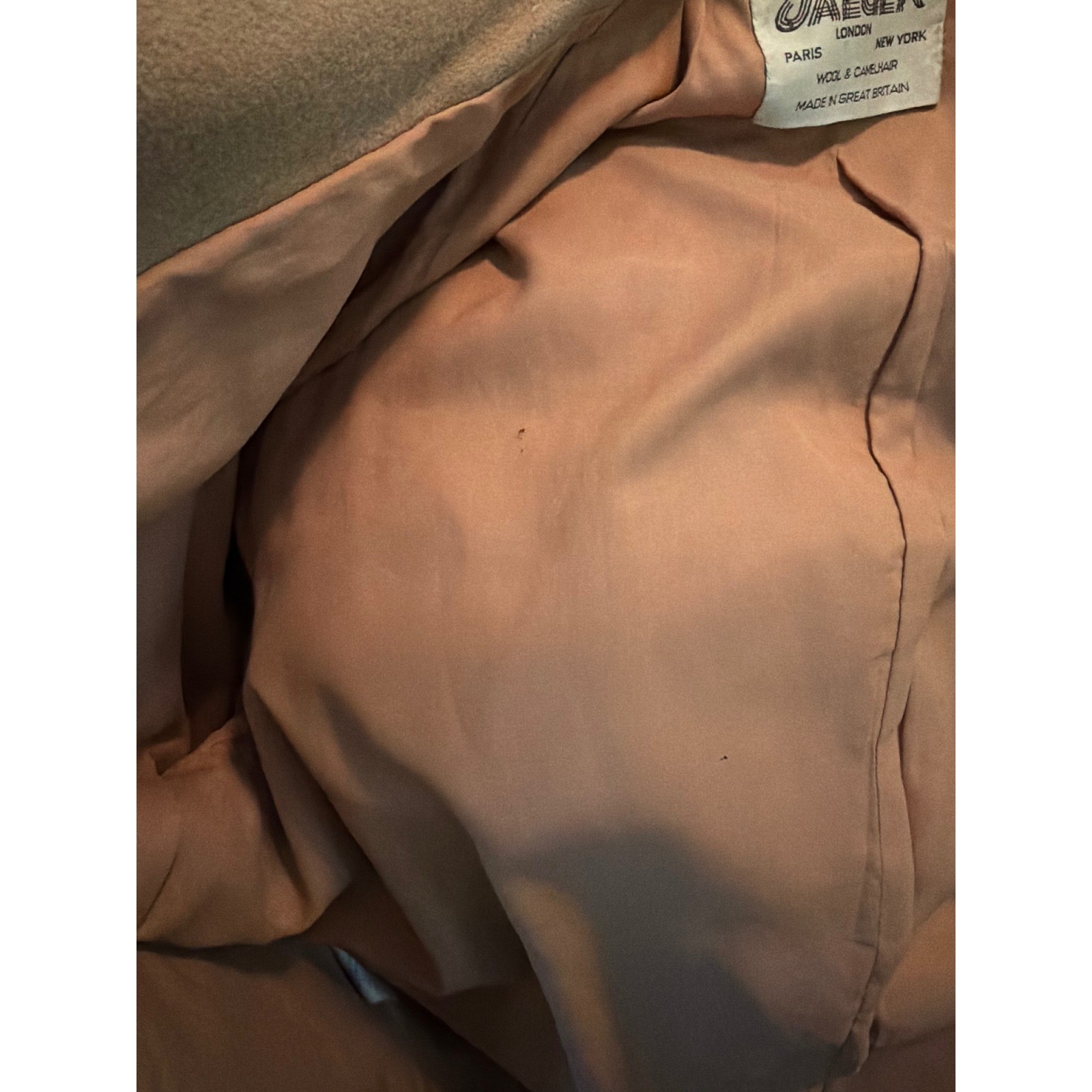 Jaeger London Vintage Wool Camel Hair Toggle Coat Beige Made in Great Britain 12