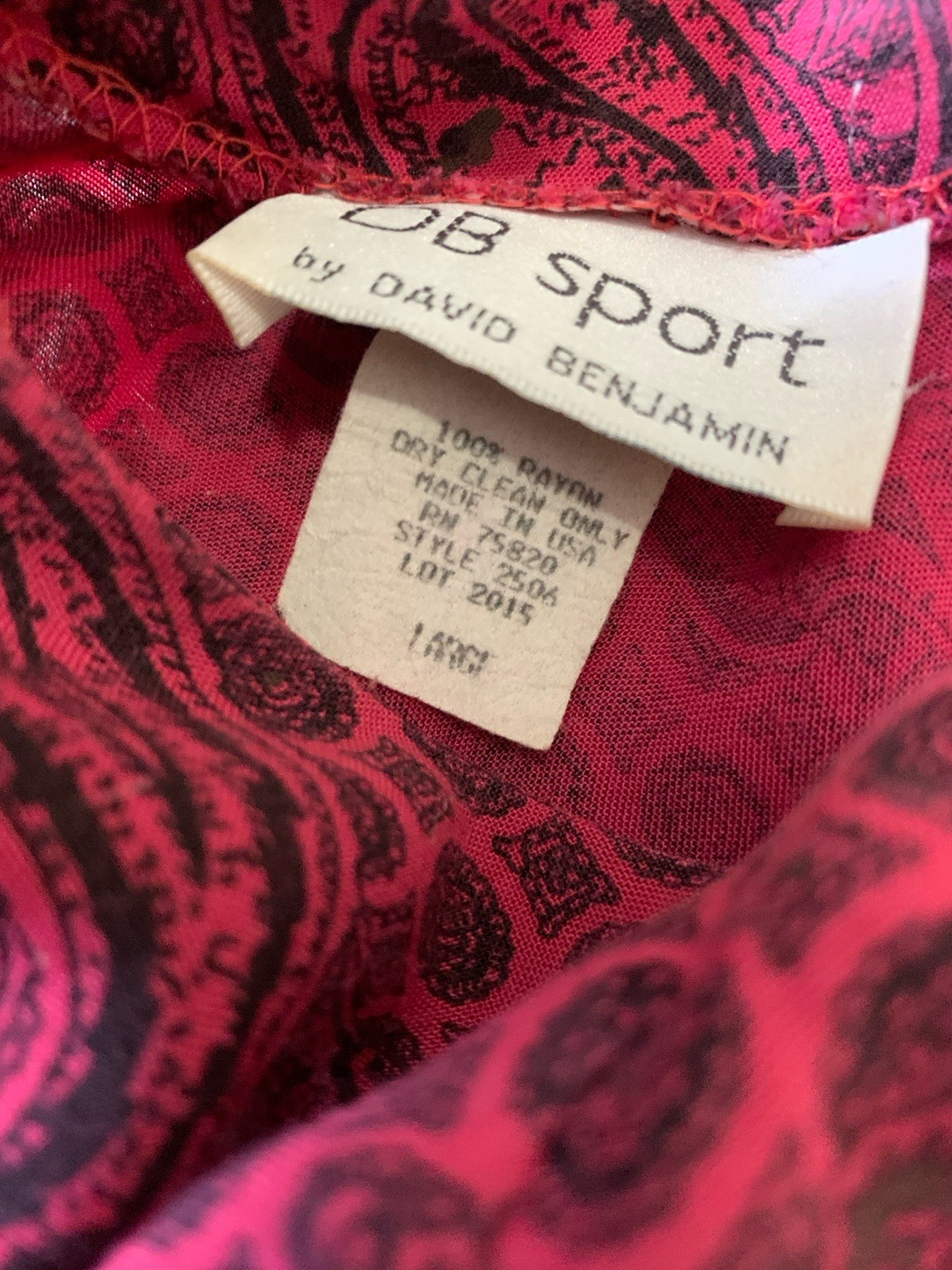 D.B Sport Dress Vintage 90’s Pink Black Paisley Medallion Print Size Large