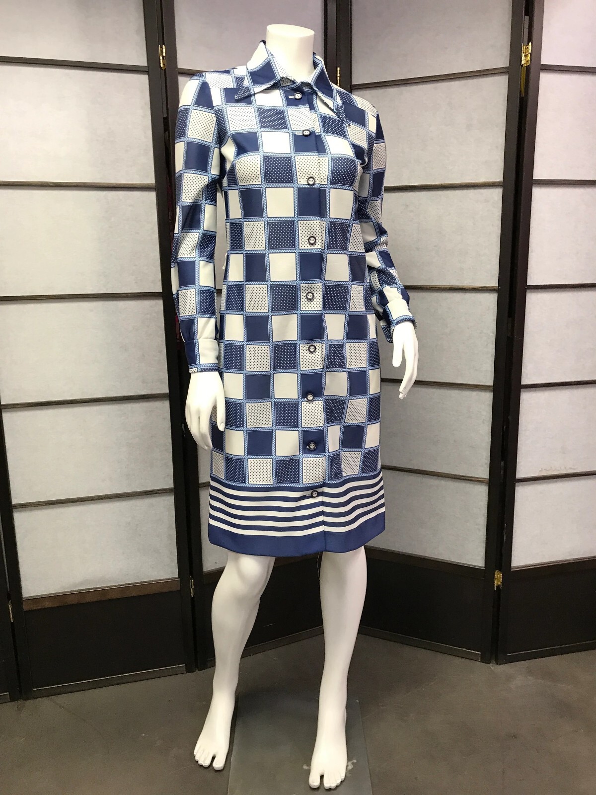 60s Vtg Mod Blue Square Nautical Dress, Rockabilly, Retro, Pin-Up, GoGo, Space