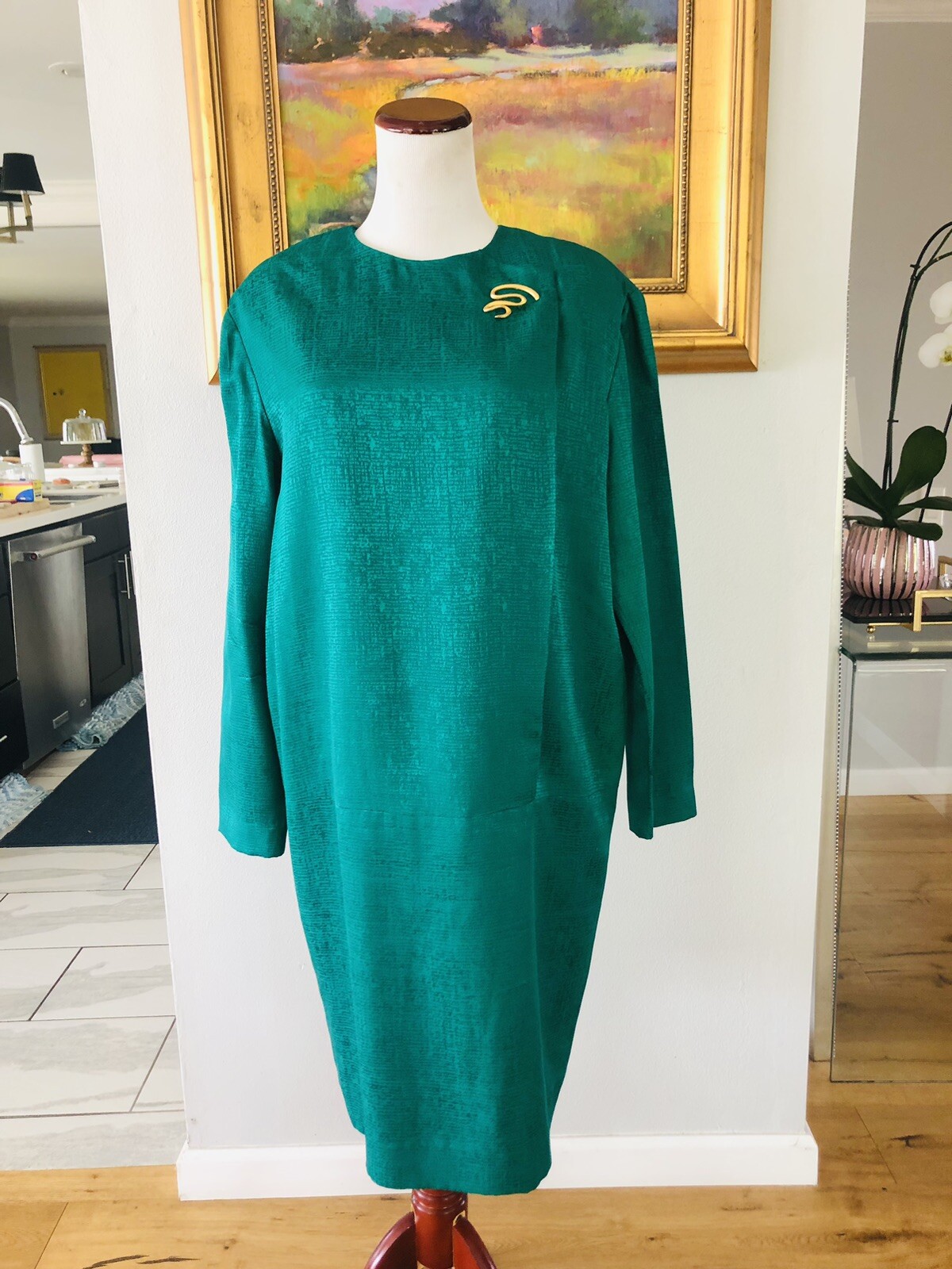 VTG Adrianna Papell Safe Silk Silk Blend Emerald Green Dress Size 8