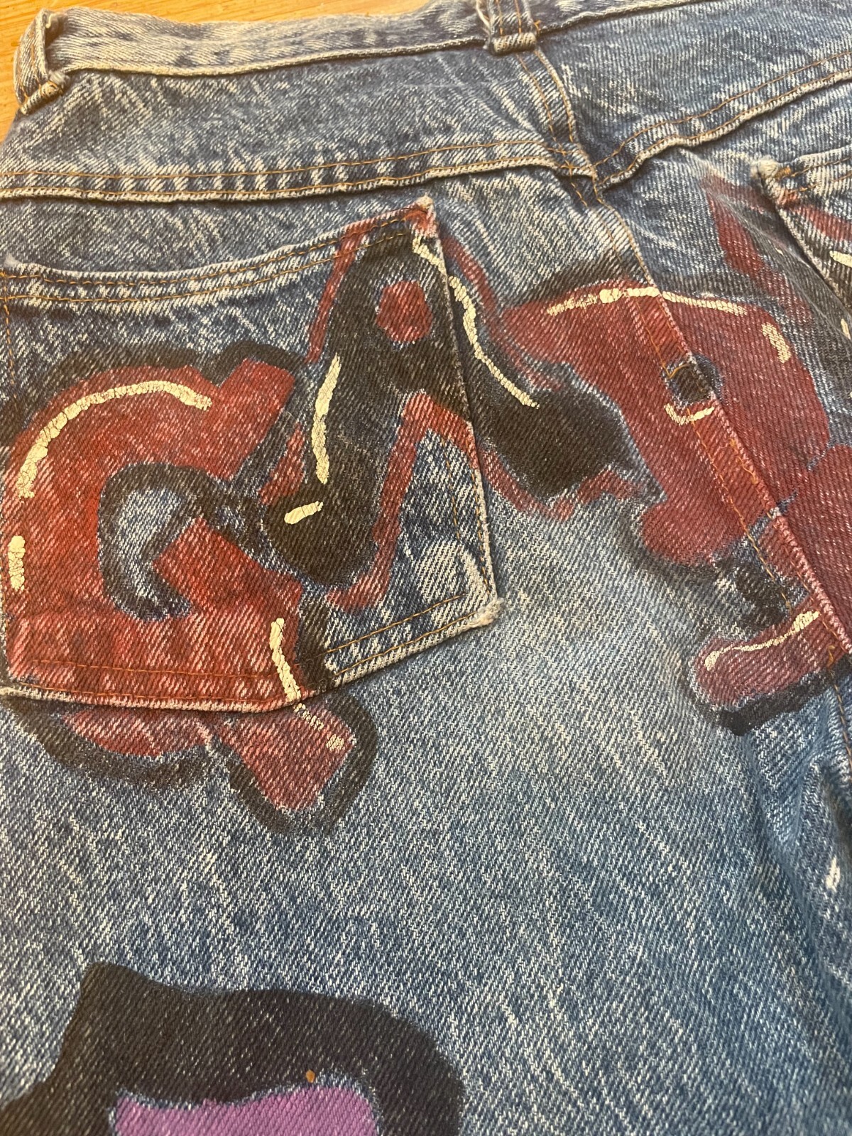 1990s Hand Painted Denim Jeans, Vintage 1993 Graduation Painted Jeans, Vintage