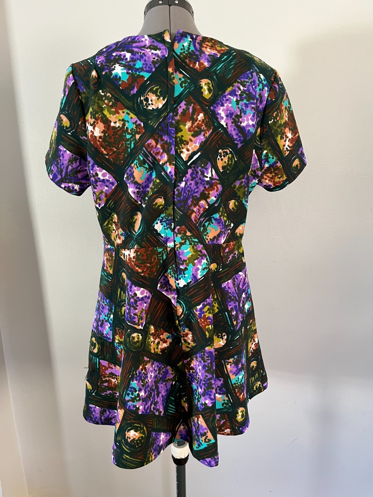 VTG It’s Better Sz L 70s Mini Skater Dress Watercolor Print