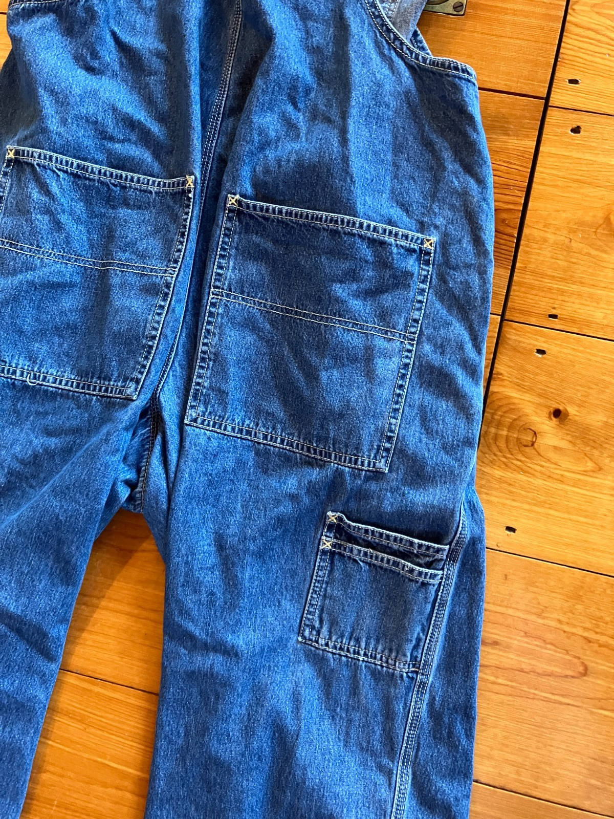 VINTAGE~OLD NAVY ~Carpenter Blue Cotton Denim Bib Overalls~Wide Leg~FARM CORE~XL