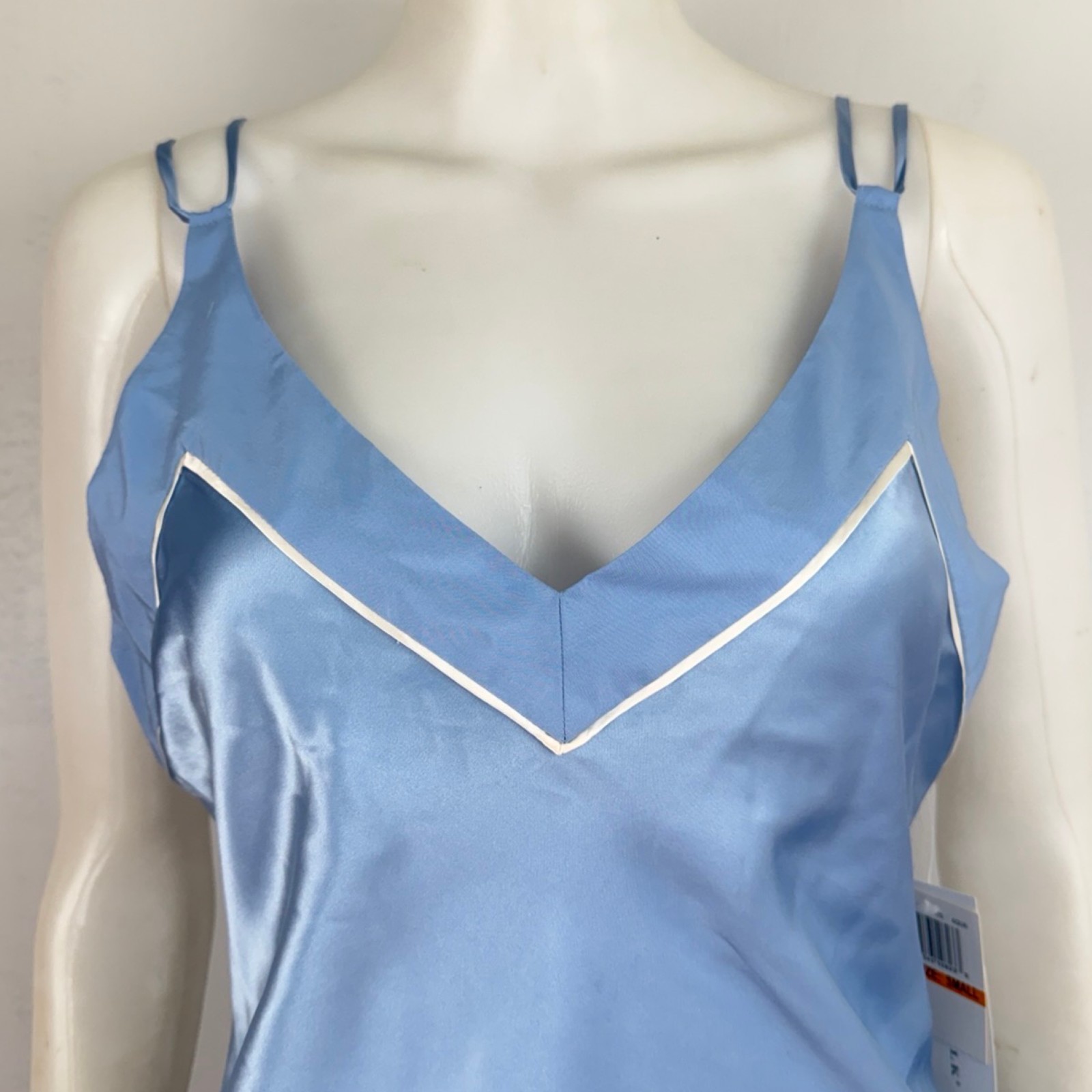 Vintage Silk Slip Dress Size Small Light Blue Satin V-Neck Camisole Style Midi