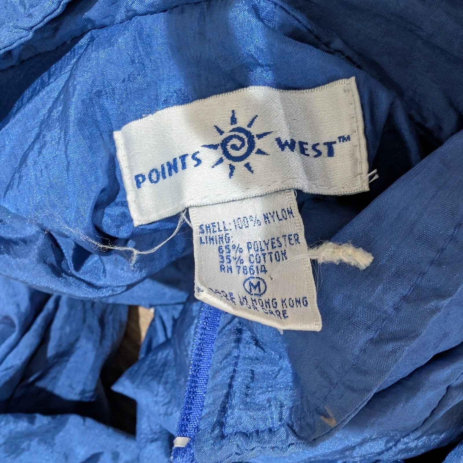 Vtg Retro Points West Blue Nylon Windbreaker Jacket Lined Full Zip Hong Kong M