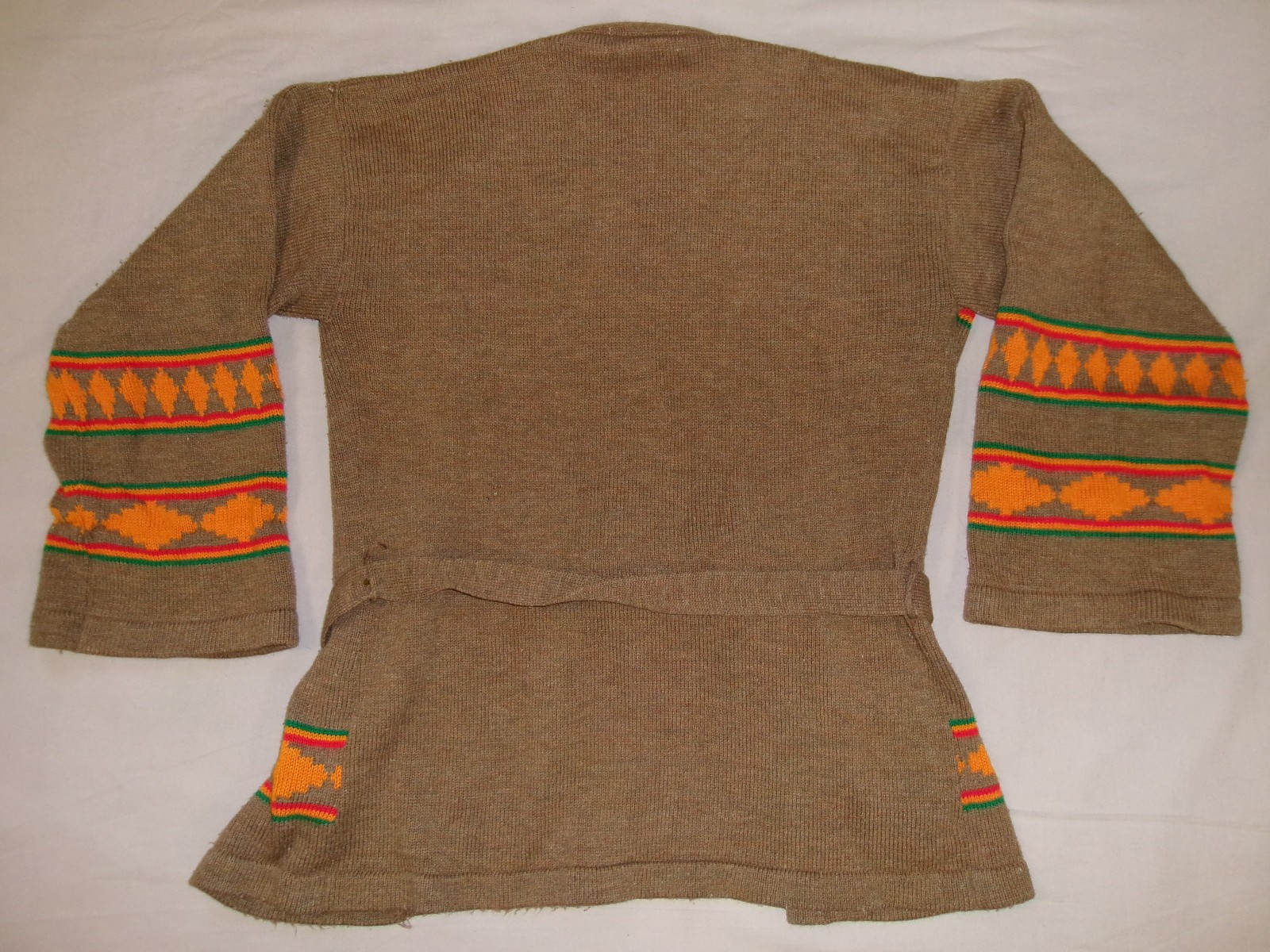 VTG 60s 70s W’S BOHO HIPPIE SWEATER ACRYLIC EARTH TONES W/BELT S/M