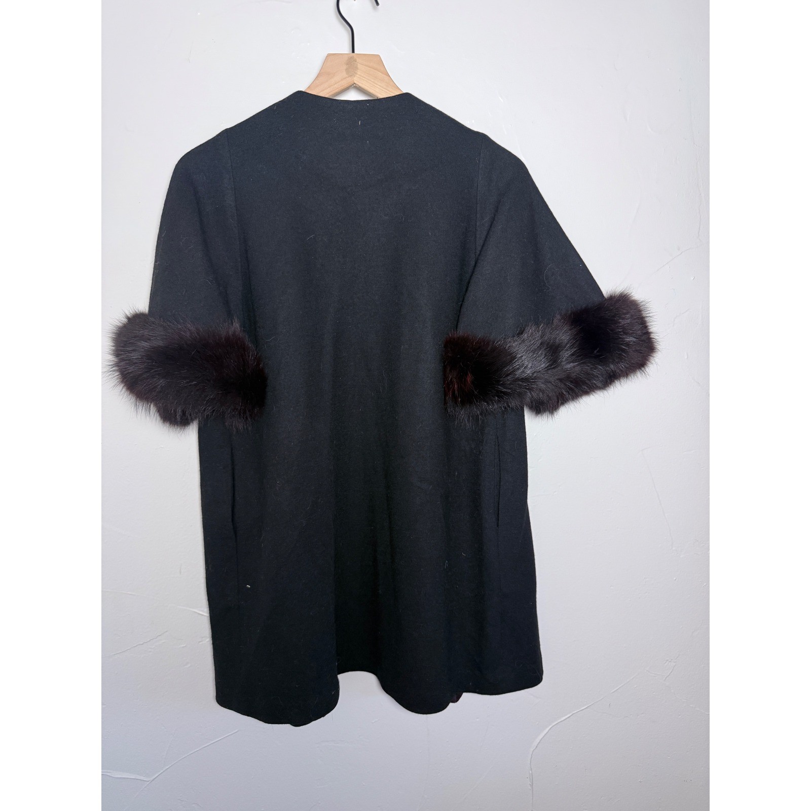 Vintage 50s 60s Claralura Original California Black Wool Coat Fur Trim Sleeves
