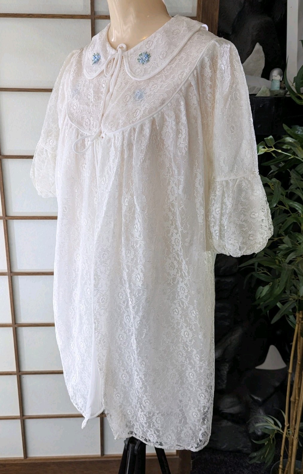 Vtg GMC Peignoir Robe Gown Lingerie Set White Chiffon Chantilly Lace Sz M 1960s