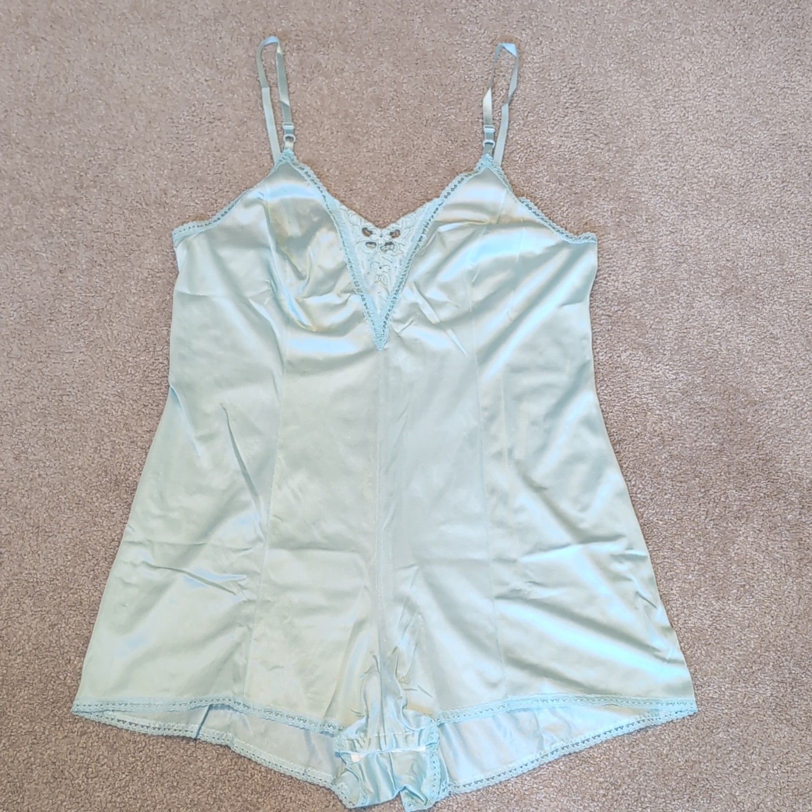 Vintage Sears Nylon Teddy Romper Slip Blue Size 36.