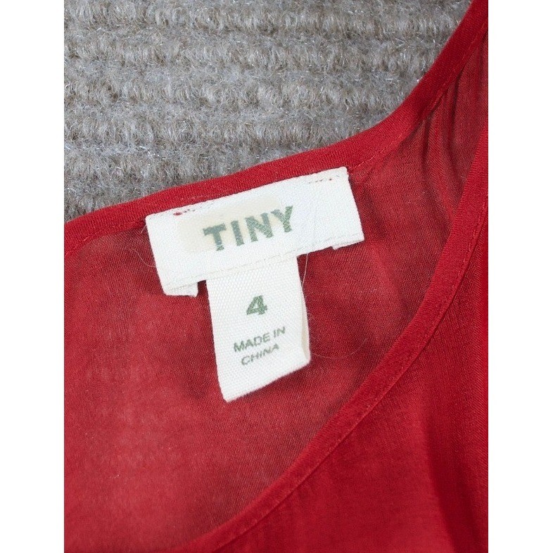 Anthropologie Tiny Caridad Ruffled Dress Red Rosette Mesh Flaw Size 4 16x26x41