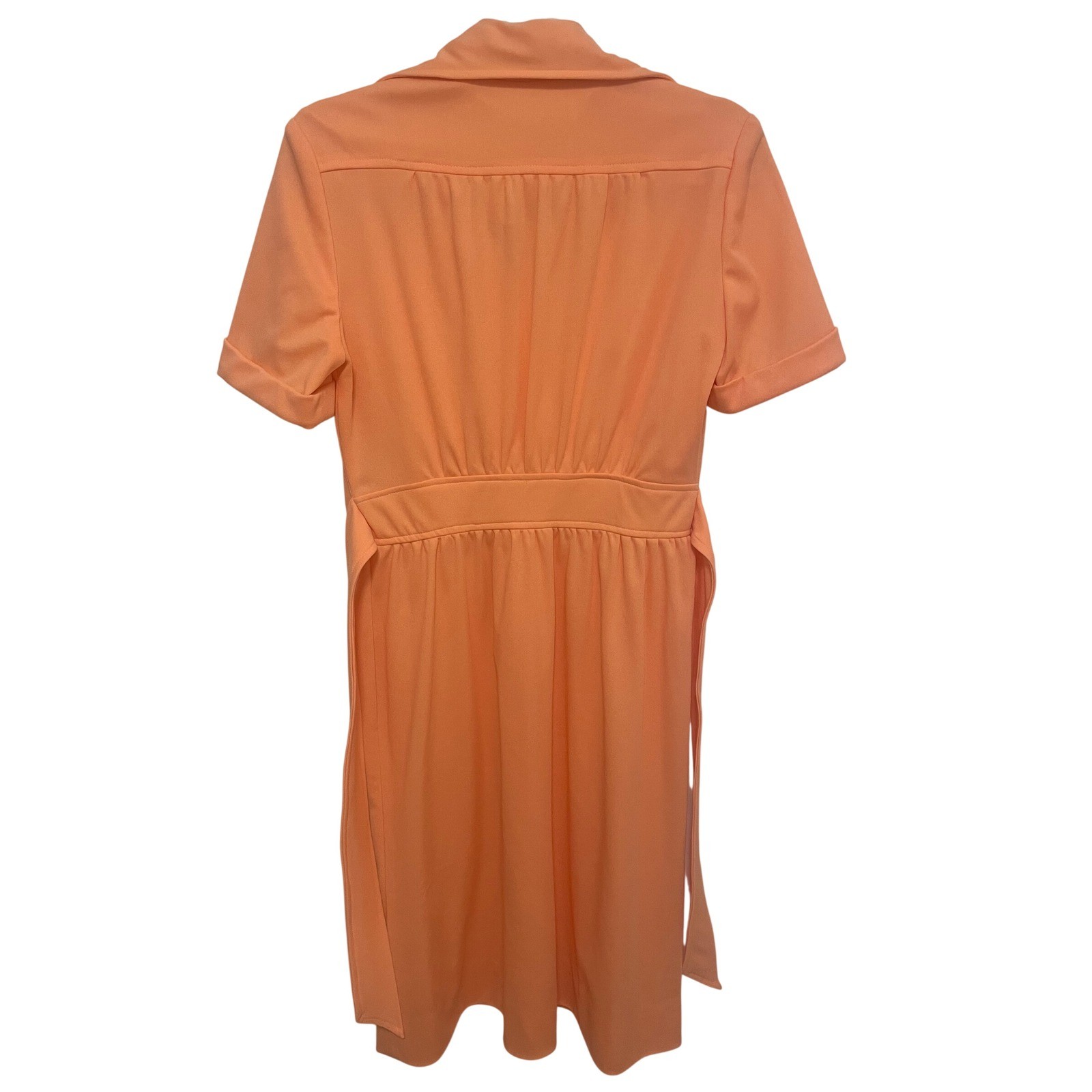 Vintage 70s Shirt Dress Peach ILGWU Union Made Short Sleeve Belted Midi