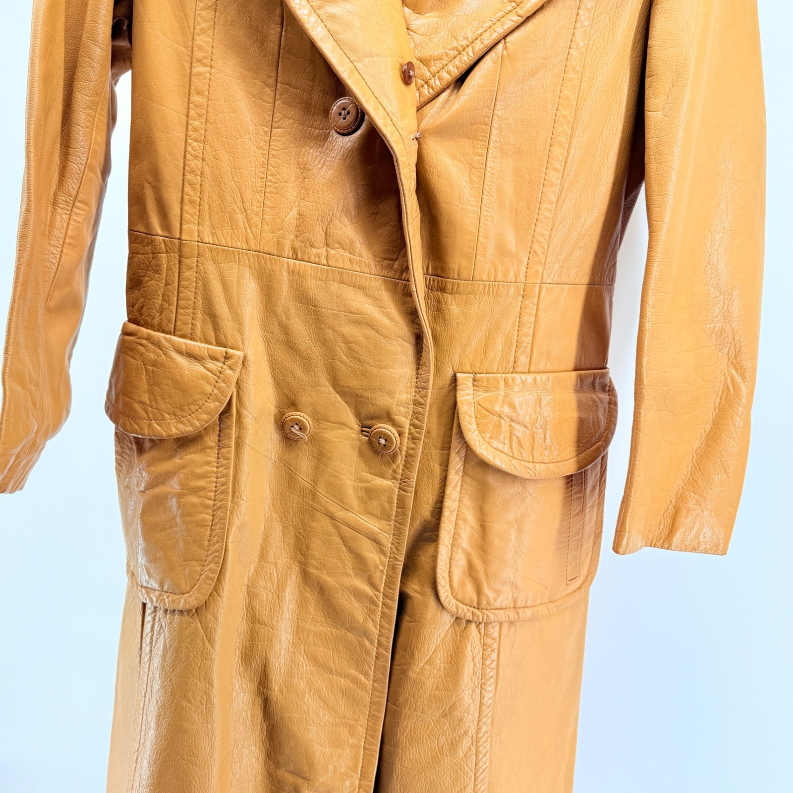 The Tannery Montgomery Ward Vintage Mustard Yellow Leather Trench Coat *read*