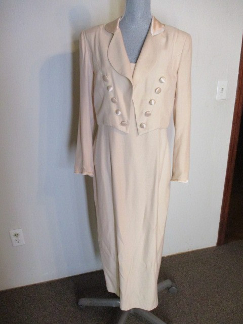 VTG Spencer Jeremy 2 pc Tuxedo Blazer & Maxi Dress Set in Blush Pink 12