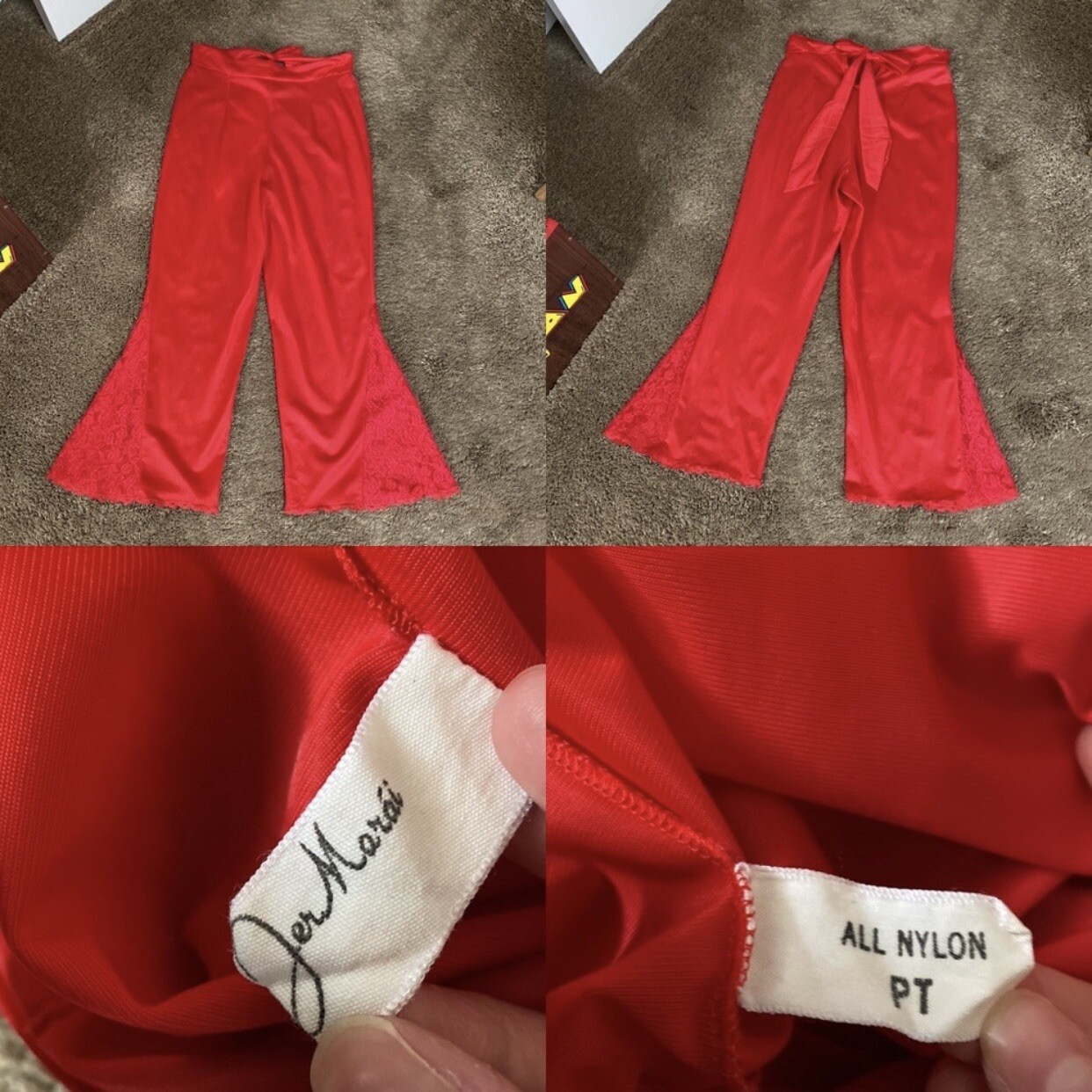 VTG 60’s THE MATADOR by JER MARAI Red Nylon Lace Loungewear Pajamas set