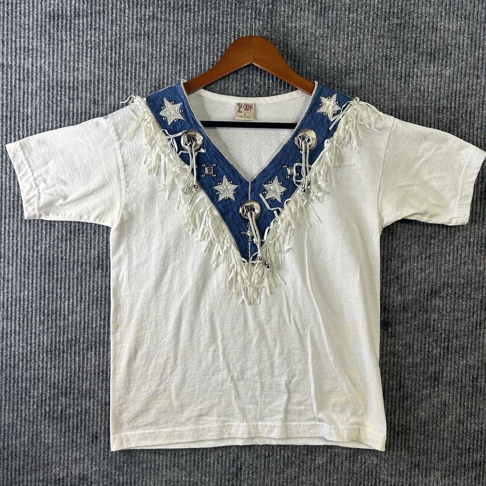 Vintage Western Shirt Women’s Medium V Neck Cactus Made In USA