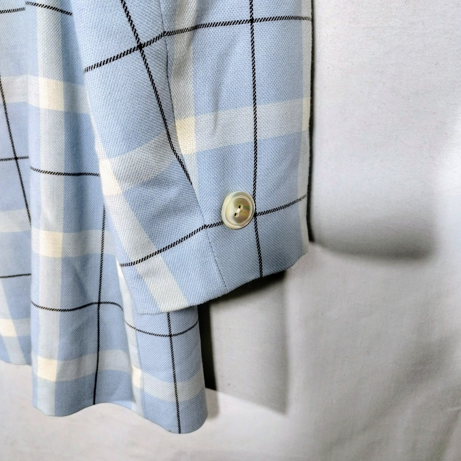 Vintage Mondi Virgin Wool Blazer 44 Modern L 10/12 Germany Blue Plaid Spring