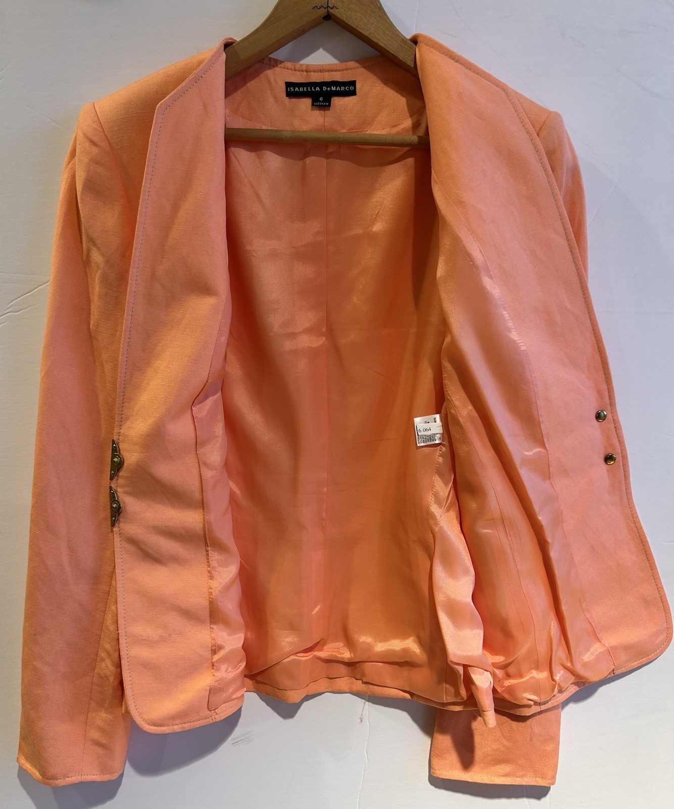 Isabella DeMarco Women’s Peach Coral Blazer with Snap Button Closure, Size 6