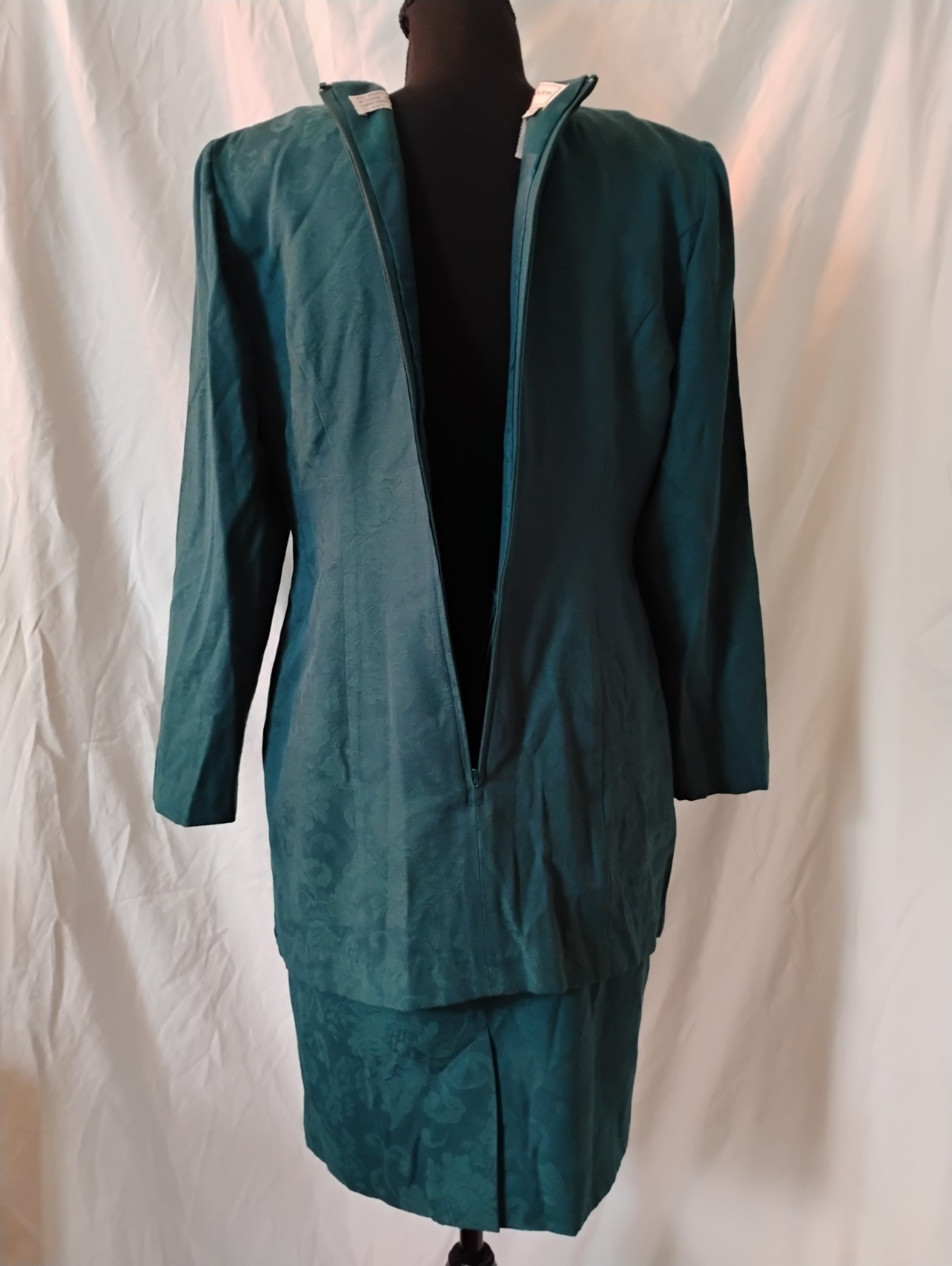 Vintage Karin Stevens Hunter Green One Piece Dress Petites Size 8 Floral