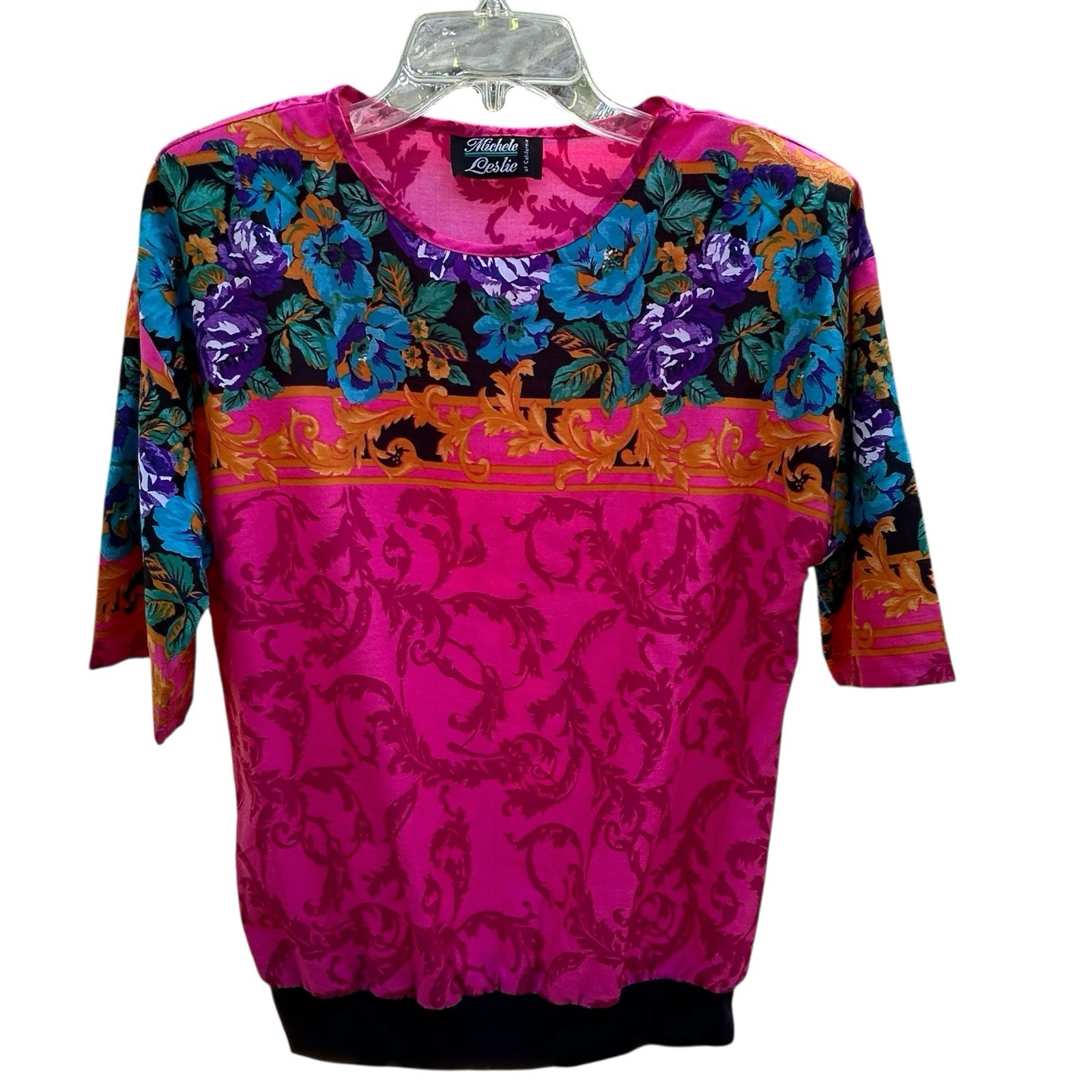 Vintage 80s-90s Michele Leslie Colorful Floral Artwear Statement Top-Size S 8-10