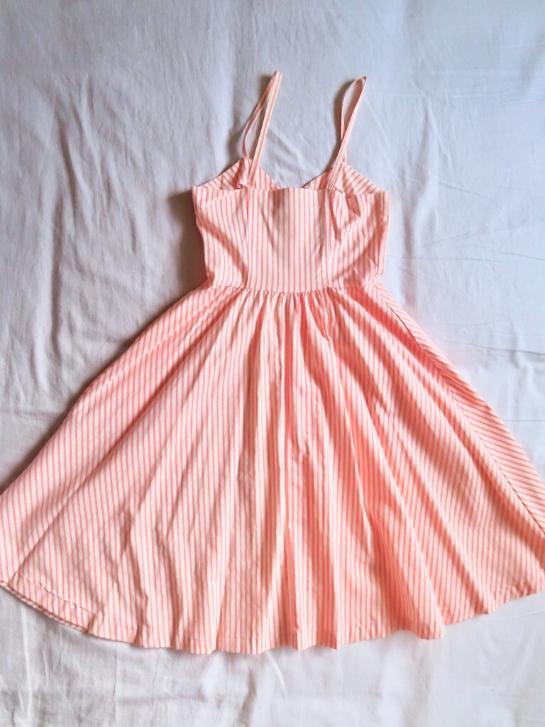 1990s Vintage Orange Stripe Pockets Hang Ten Full Skirt Dress sz XS / 32″ chest