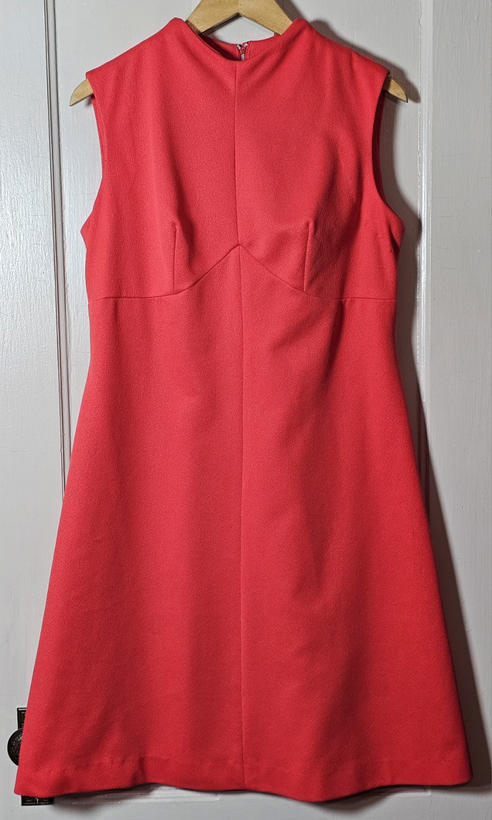 VTG 70’s Polyester Dress Size S/M 39″Chest Coral Orange Sleeveless Unionmade USA