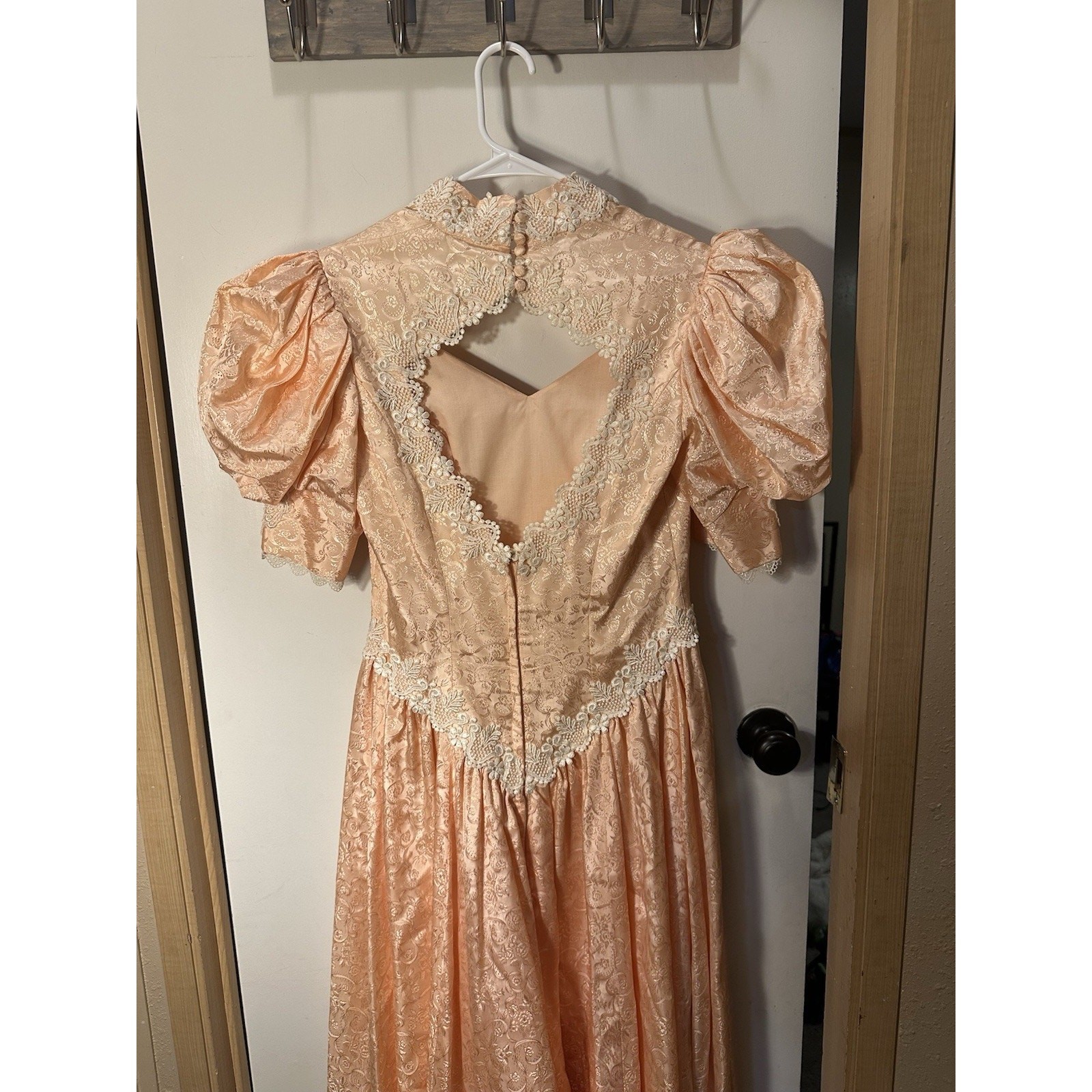 Vtg Women’s Prairie Cottagecore Little Bo Peep Dress Pink Lace puffy sleeves