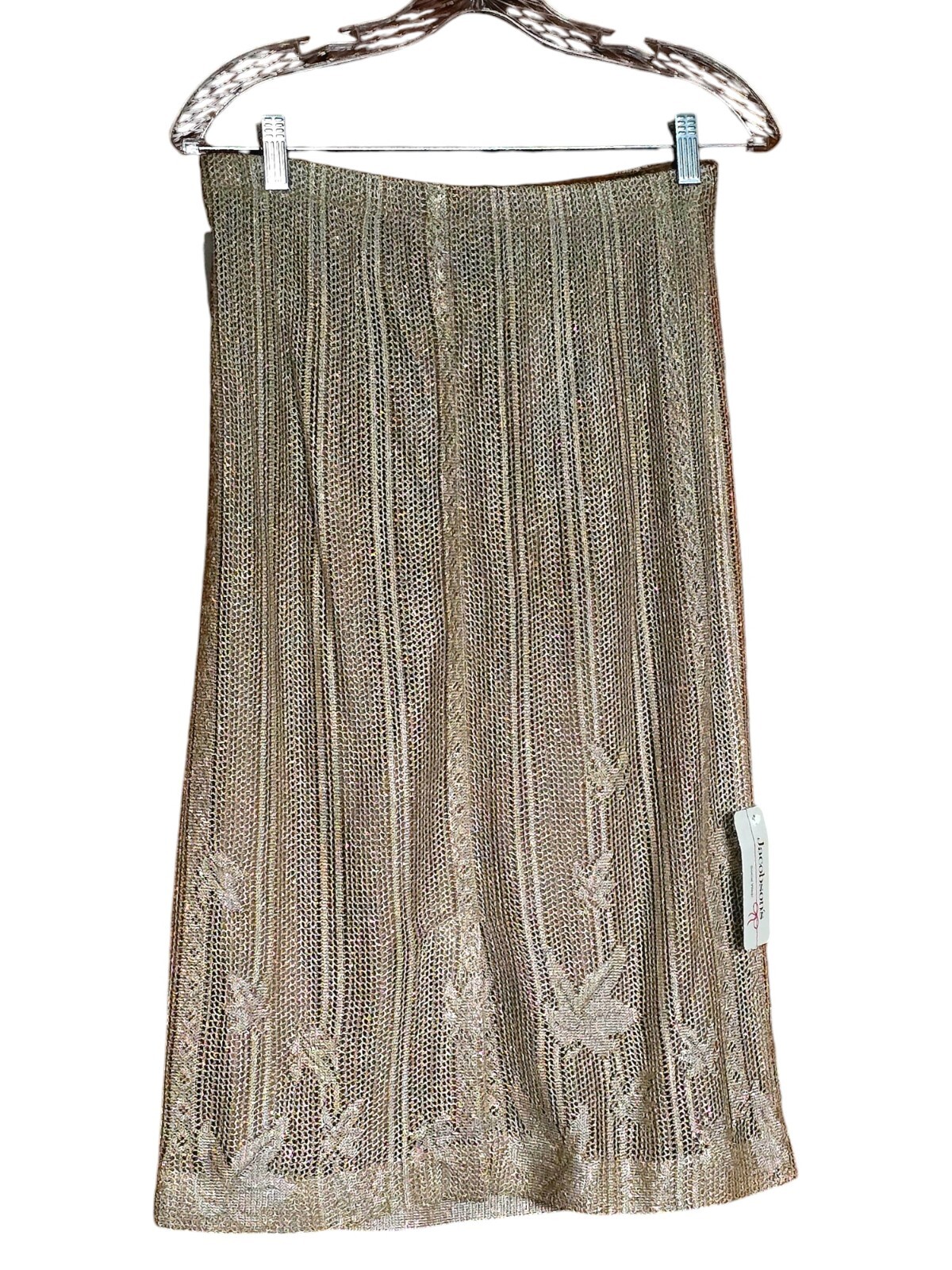 New Vintage Damianou Golden Knit 3 PC Set Skirt Jacket Top S Deco Look