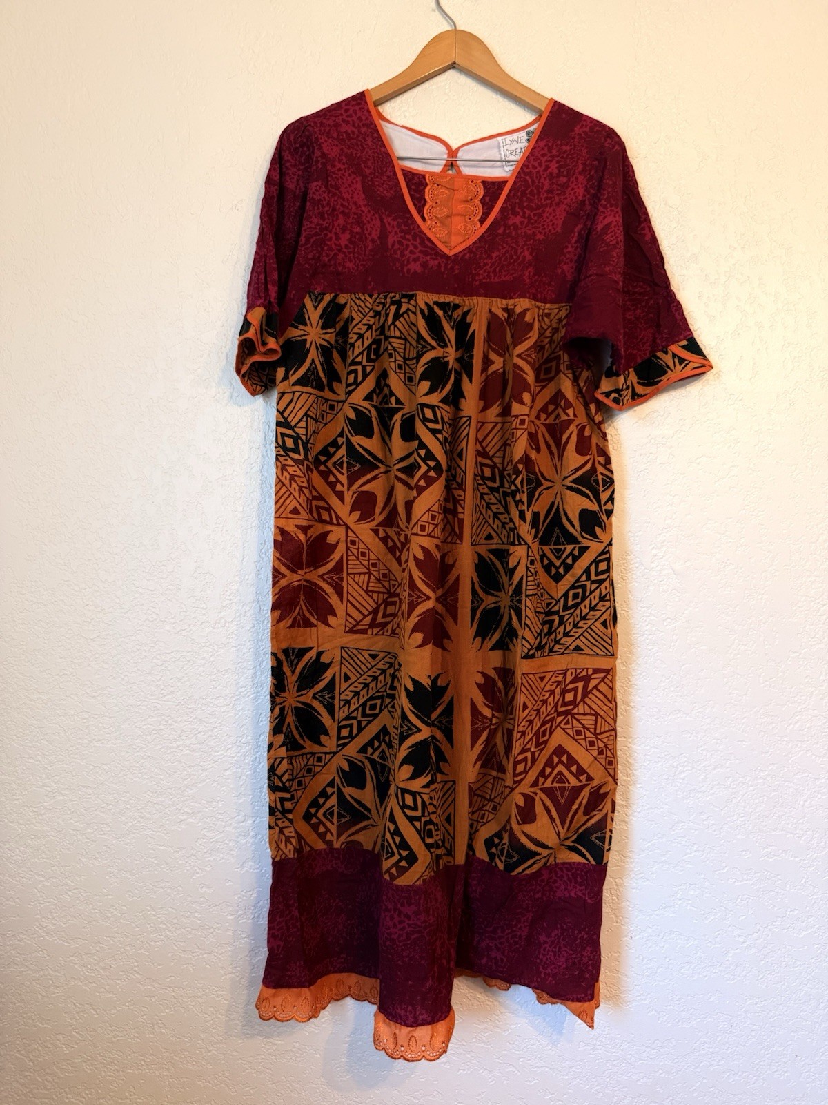 Lyne Creations Vintage Robe Mission Mother Hubbard Cotton Dress New Caledonia S