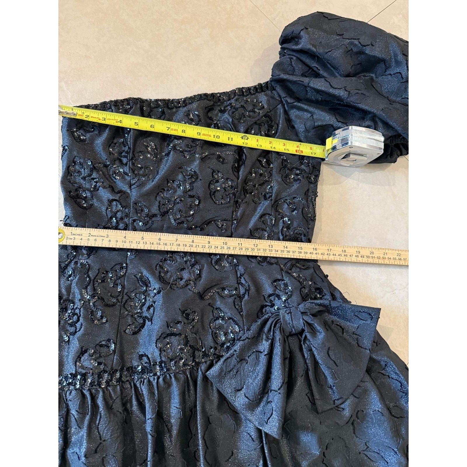 Vintage Mike Benet Formals Black Sequin One Shoulder Puff Sleeve Gown Size 16