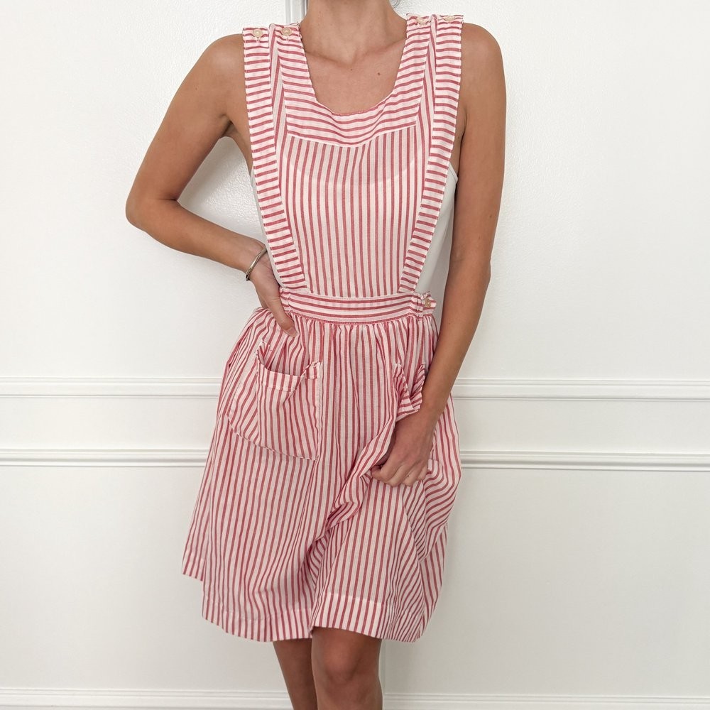 Vintage Candy Striper Nurse Apron Dress Union Made Red White Pinafore Medium