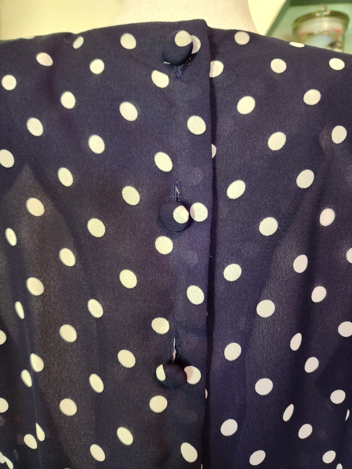 90s VTG KARIN STEVENS Cottagecore Modest Petites Polka Dot Pleated Midi Sz P8