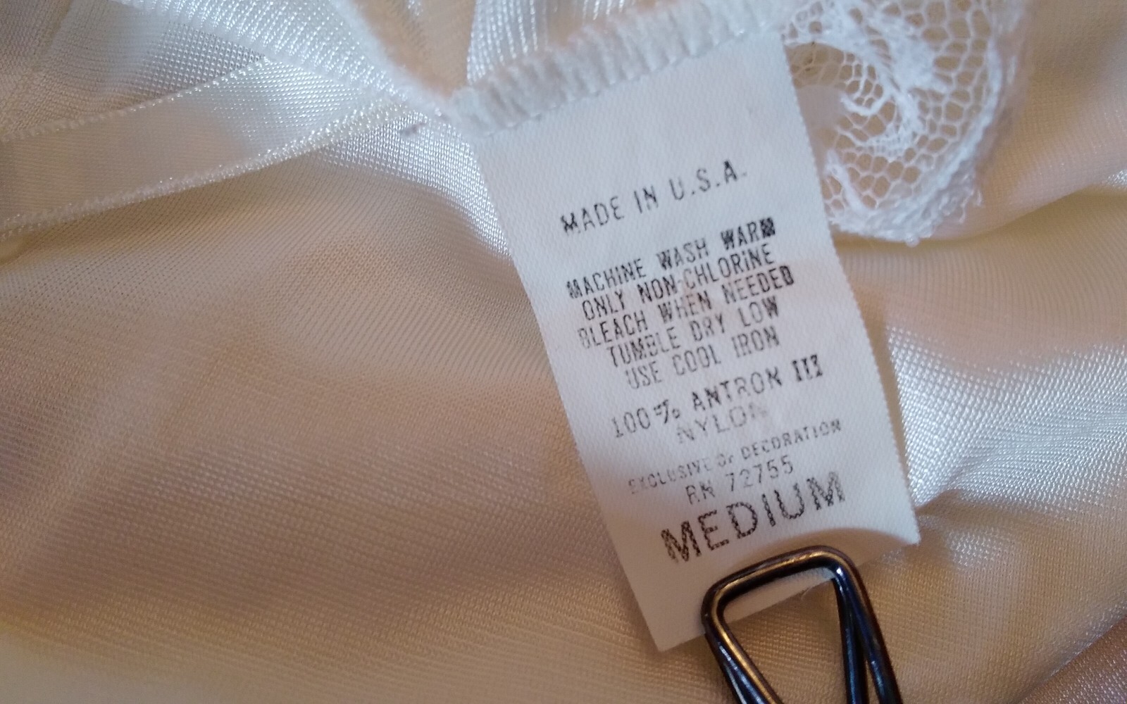 Full Slip BONNE NUIT Vintage White SZ Med Made in USA Lace Trim