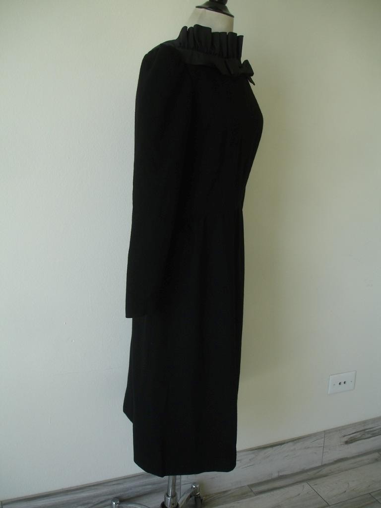 Women’s M POSH by Jay Anderson Vtg 1960’s Black Romantic Ruffle Bow Front Dress