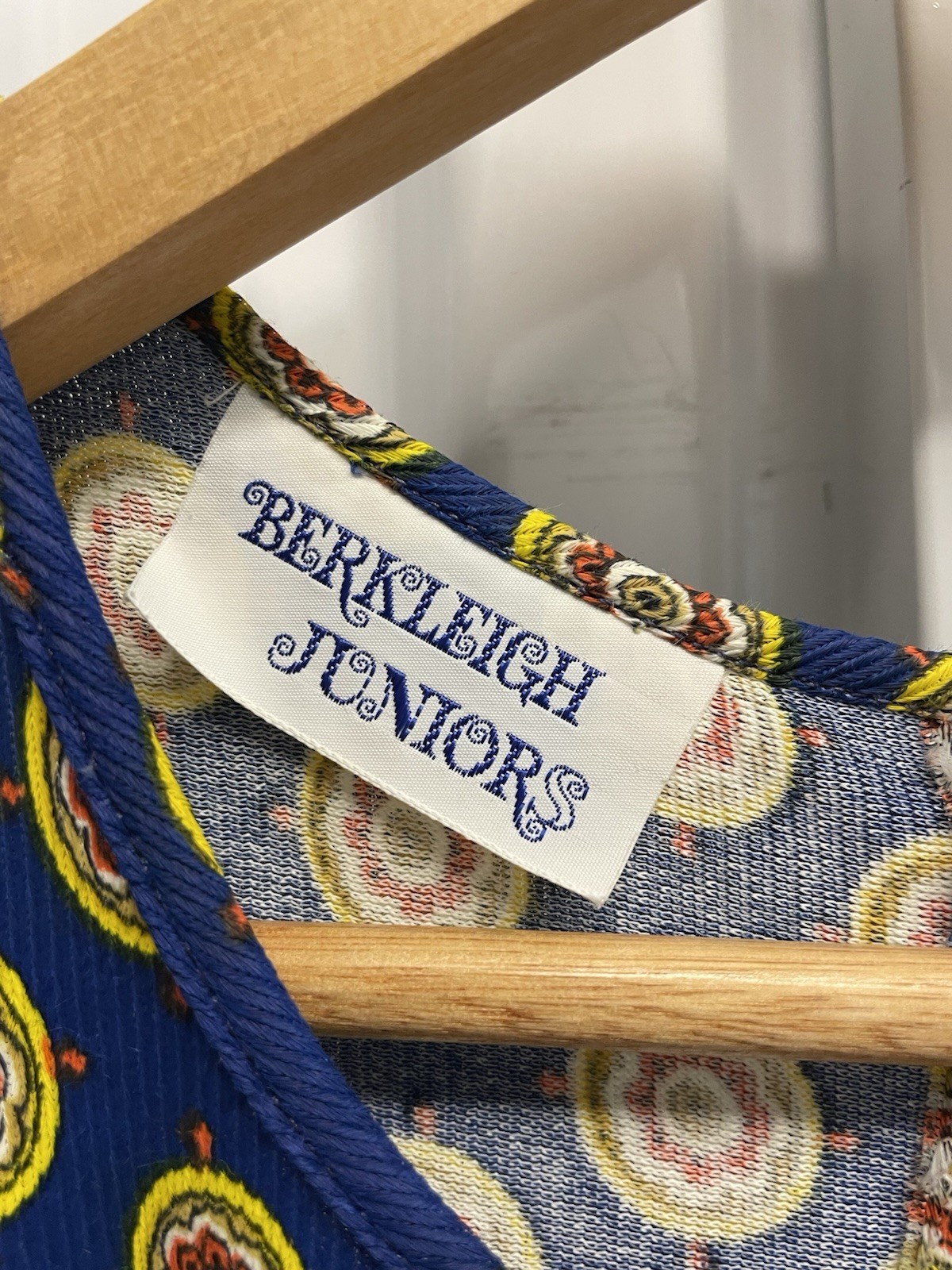 Vintage 70s Berkleigh Juniors Psychedelic Paisley Blue & Orange Jumpsuit Size S