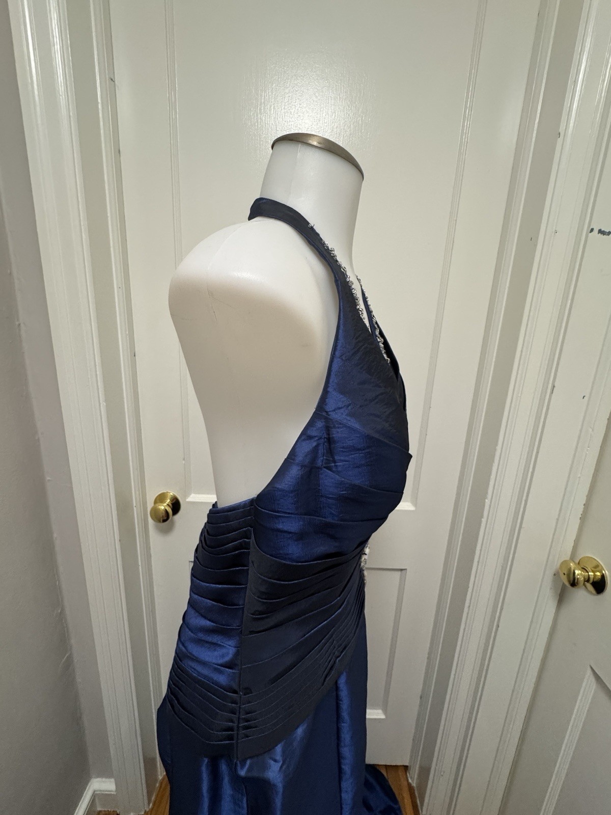 VTG B’Dazzle Alyce Designs Cobalt Blue Beaded Halter Mermaid Gown Dress Sz 8
