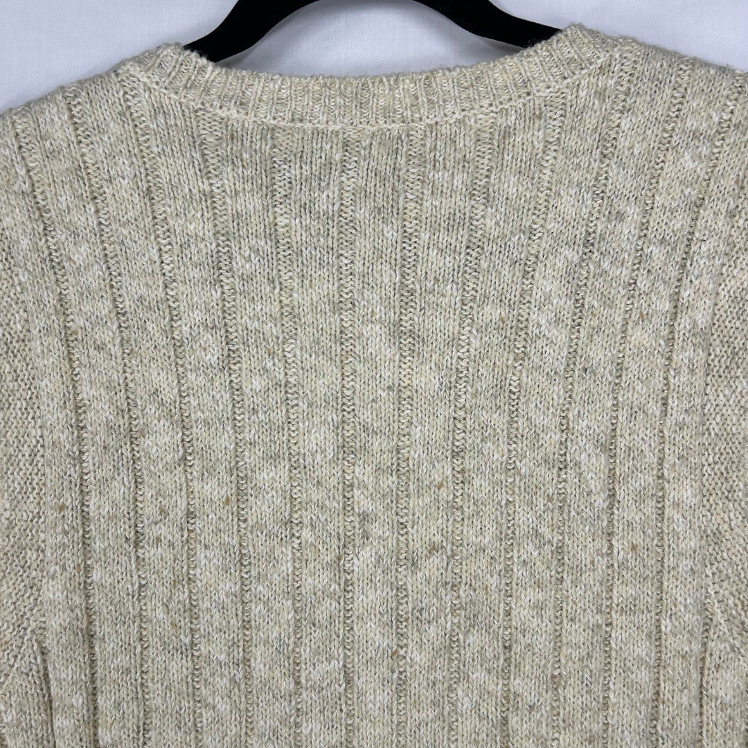 Vintage Lizwear Cable Knit Zip Front Sweater Vest – Cream Wool Blend Pockets (M)