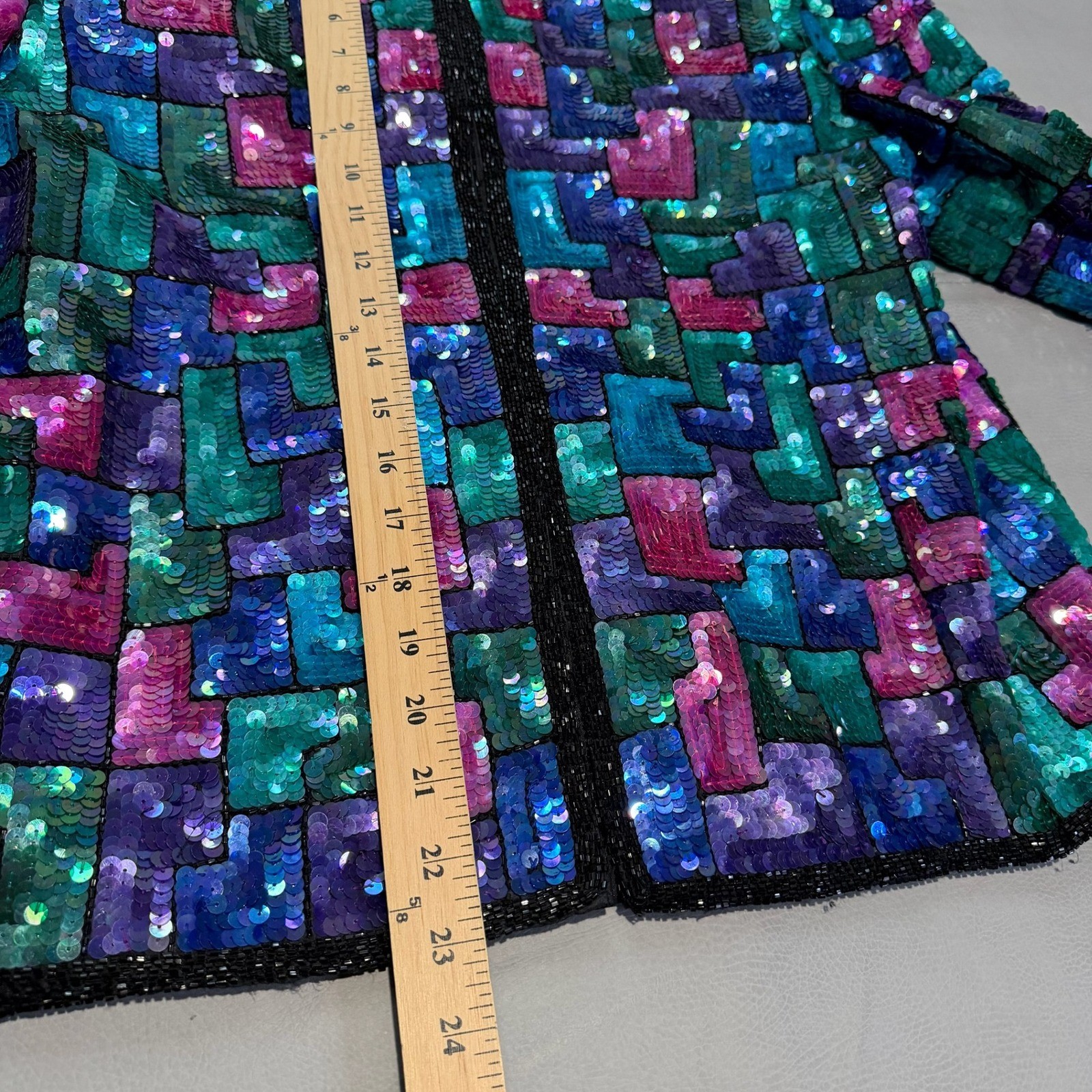 VTG Laurence Kazar Sequin 100% Silk Geometric Blazer Jacket Colorful Festivel-L-