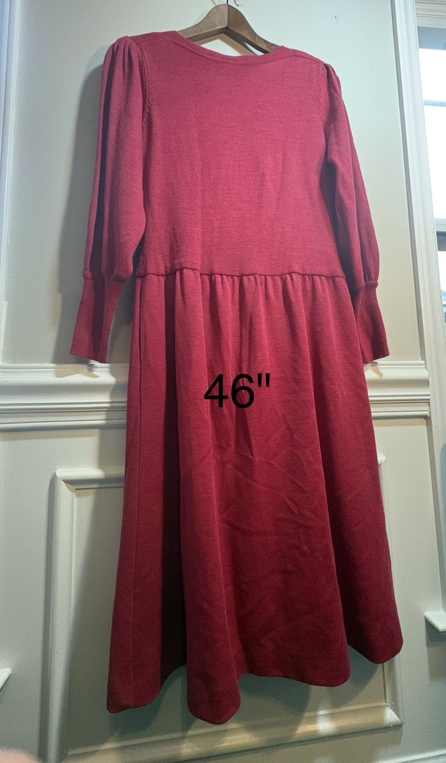 Vintage Ciao Ltd 100% Pure Wool Sweater Dress Pink Red Lined Puff Sleeve 80s