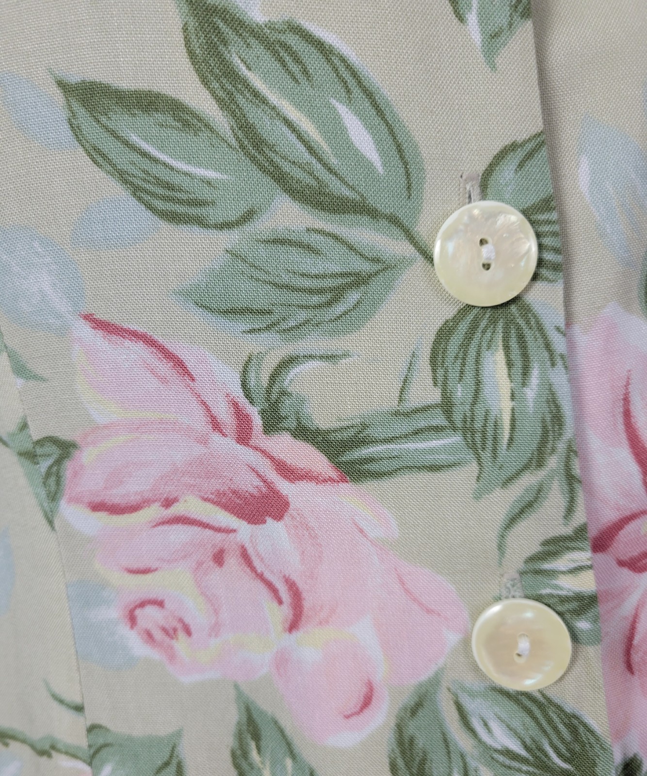 Vintage Ellen Ashley Tan Fit & Flare Button Down Dress w Pastel Florals Size 8
