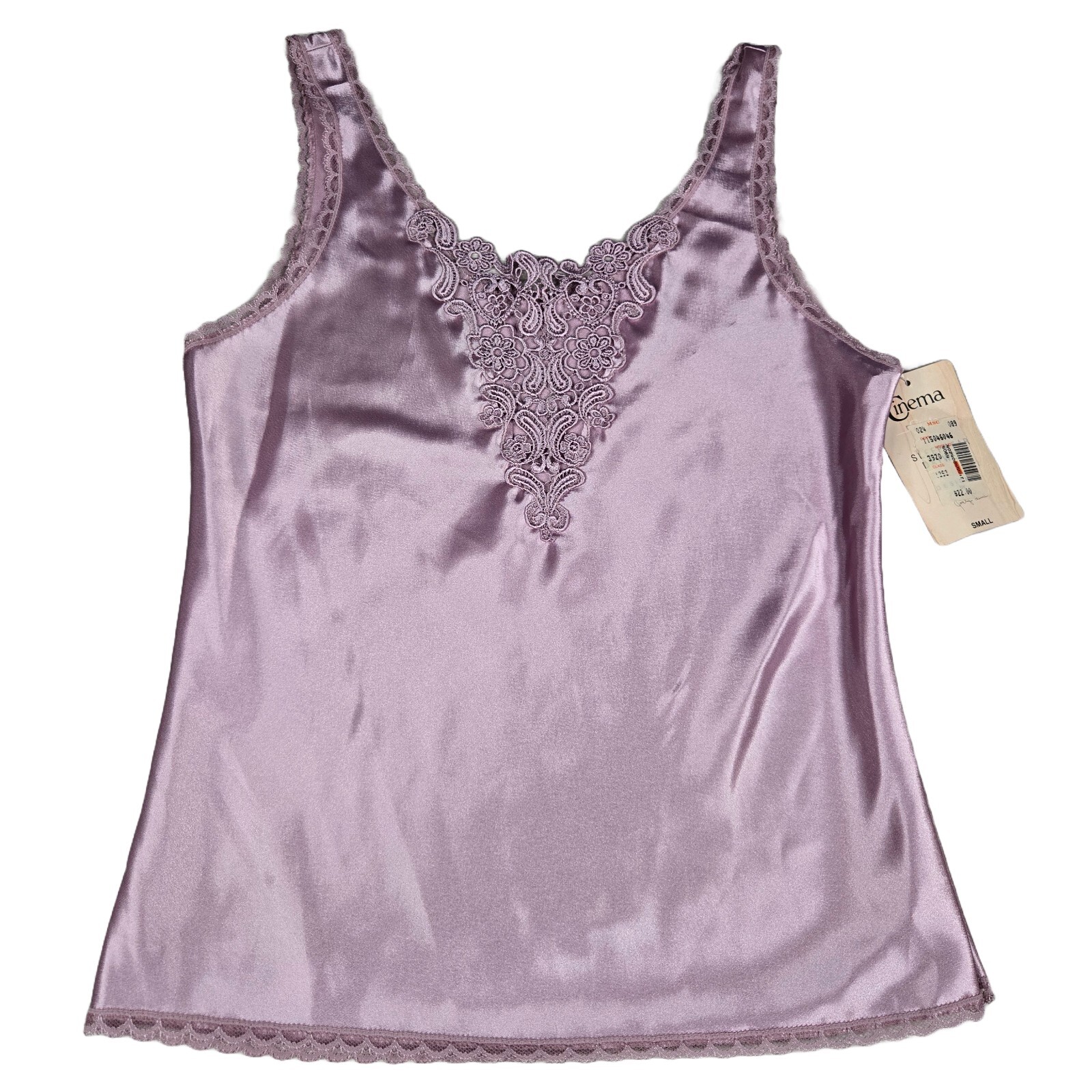 Cinema Etoile Satin Cami Top Lace Embellished Lavender Purple Slip Size Small