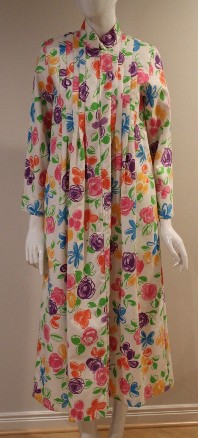 Vintage Lucie Ann Floral Print Full Length Front Zip Robe Lounge – Size Small