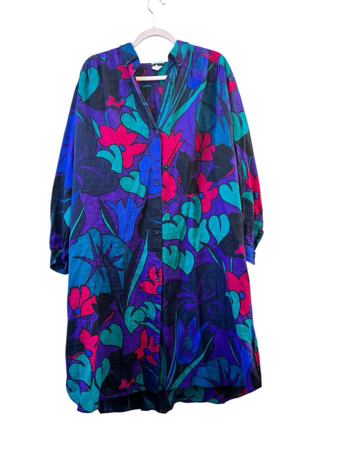 Vintage Basile 100% Flax Multicolor Floral Shift Midi Dress Made in Italy sz 40