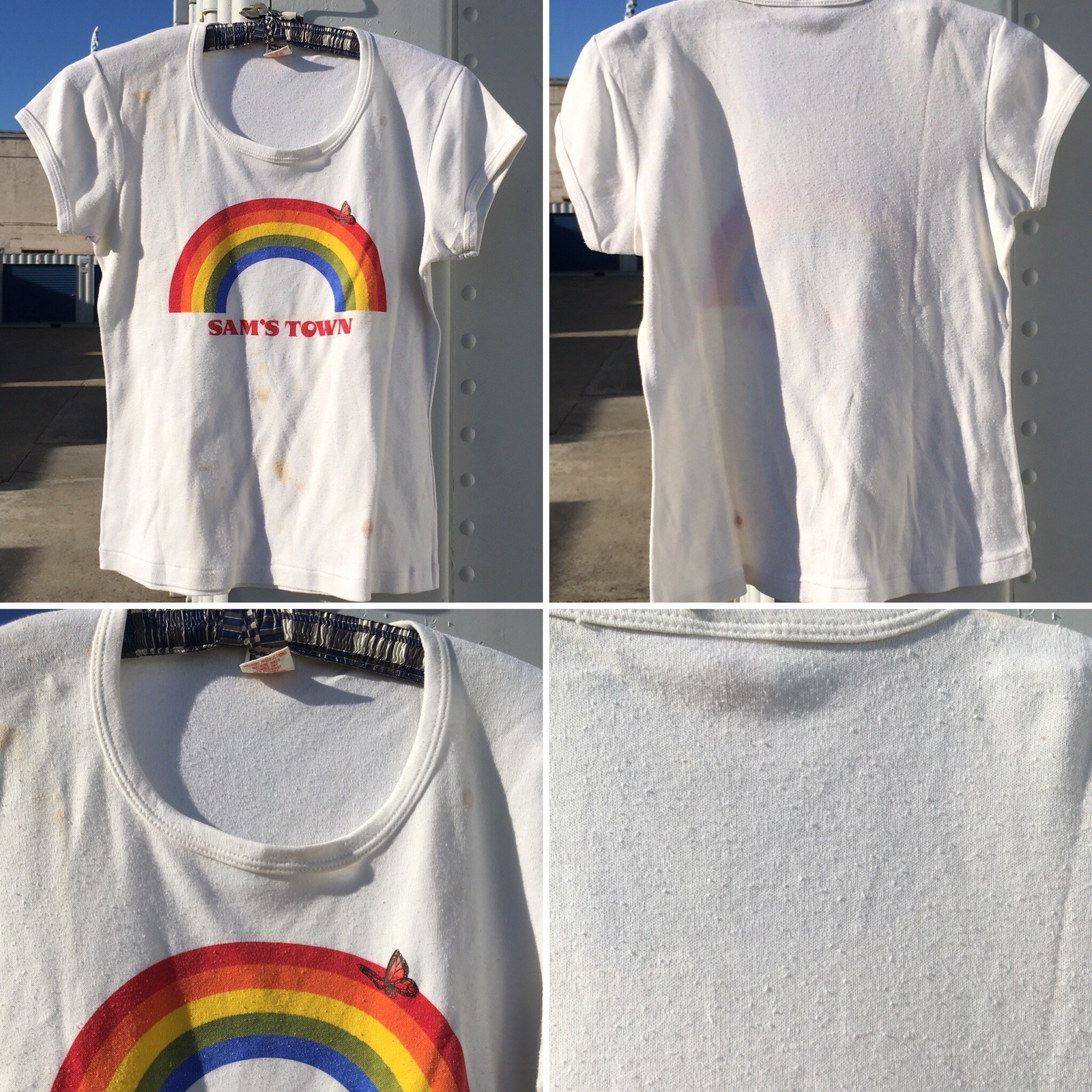 Vintage SAMS TOWN Rainbow Graphics W/ Butterfly T Shirt 70s 80s Misses Large