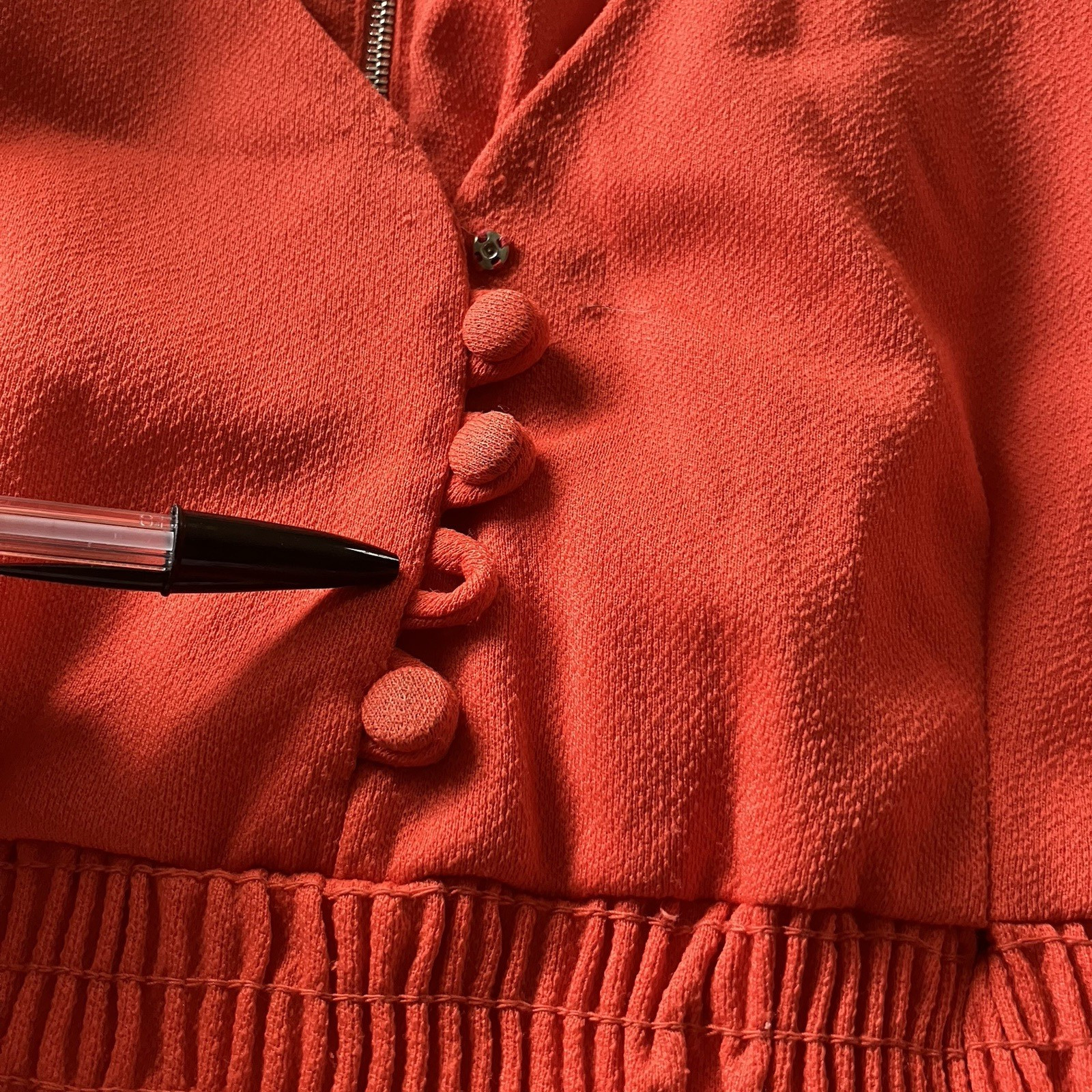 Vtg 60’s Short Red Dress Puff Sleeve Gathered Bodice Back Zipper sz s/m