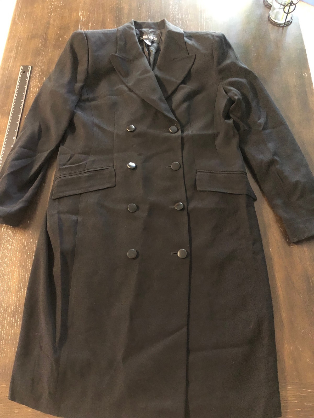 Vintage Linda Allard Ellen Tracy sz 12 long black blazer double breasted career