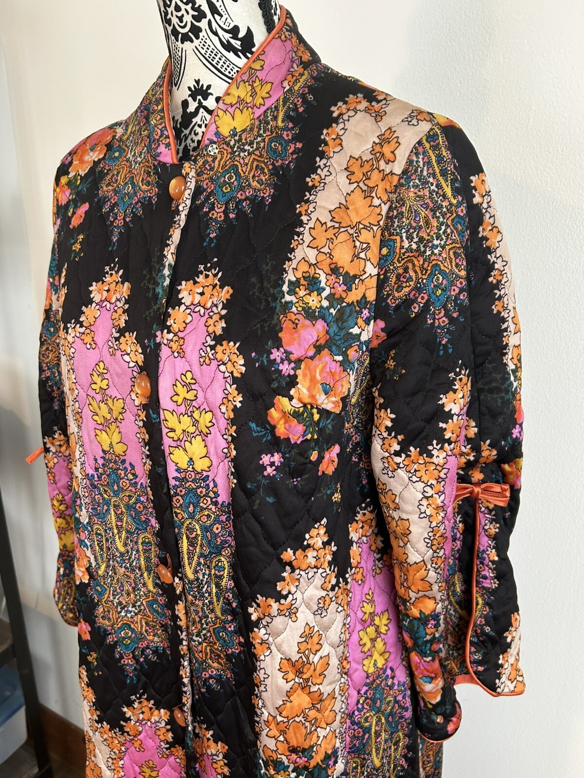 Vintage Cozy Creation Housedress Med Tall Crepe Long Sleeve Paisley 60s