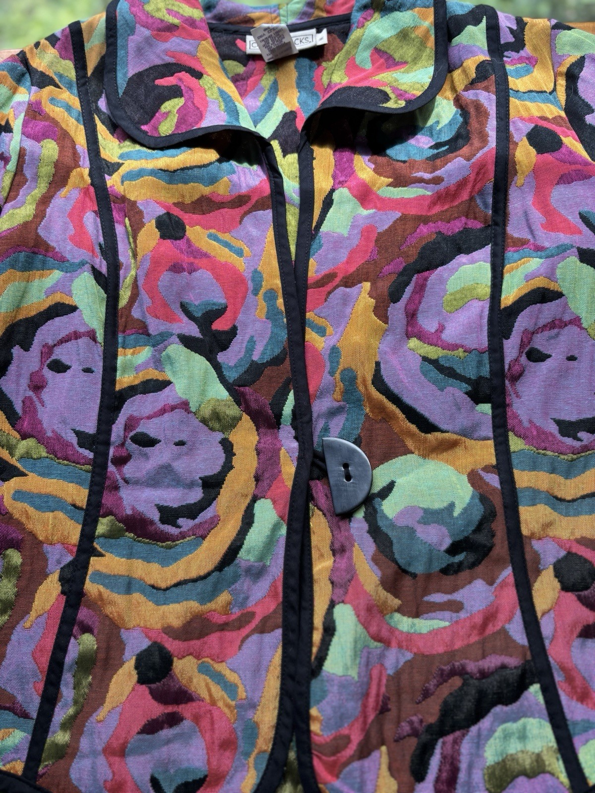 VTG Canvasbacks Multicolor Swirl Print Blazer Pink Purple & Turquoise Size M