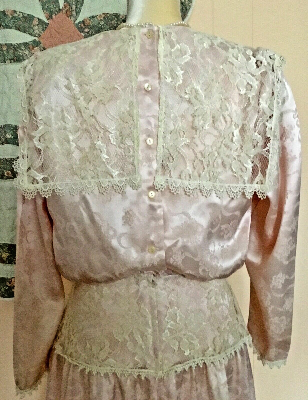 VTG JESSICA MC CLINTOCK LONG DRESS SZ 11 PEACHY PINK BLUSH W/ECRU LACE USA EXC.