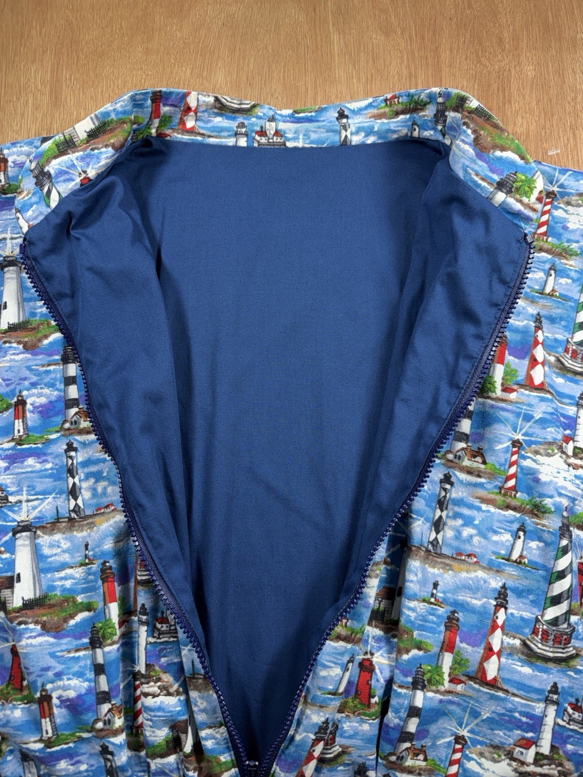 Vintage Lighthouse Coastal 70-80’s Cottage Bomber jacket Women XL Grandma Whimsy