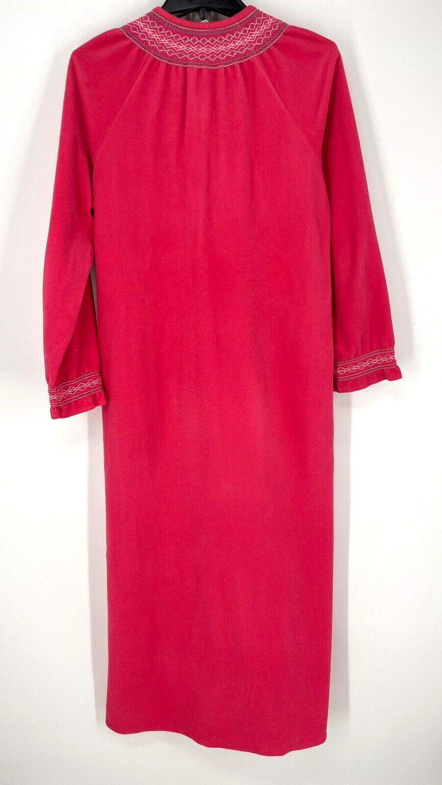 VTG Vanity Fair Womens S/M Housecoat Robe Half Zip Velour Embroidered pink maxi